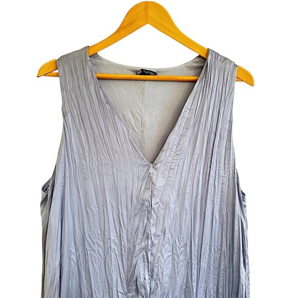 ZARA Satin Wrinkle Midi Shift Dress Lavender Blue Size US Large Party - Picture 4 of 6